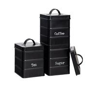 Harbour Housewares Kitchen Tea Coffee Sugar Canisters - Black - Vintage Metal Storage Caddy Tin Jar