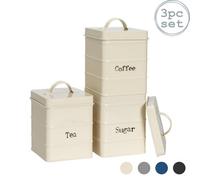 Harbour Housewares Kitchen Tea Coffee Sugar Canisters - Cream - Vintage Metal Storage Caddy Tin Jar
