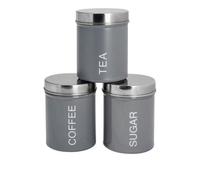 Harbour Housewares Kitchen Tea Coffee Sugar Canisters - Grey - Round Metal Storage Caddy Tin Jar