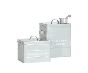 Harbour Housewares Kitchen Utility Canisters - 2pc - Grey - Steel Vintage Industrial Under Sink Storage Caddy Cupboard Organiser for Laundry Detergent, Washing Tablets