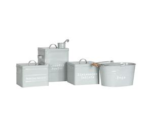 Harbour Housewares Kitchen Utility Canisters - 4pc - Grey - Steel Vintage Industrial Under Sink Storage Caddy Cupboard Organiser for Laundry Powder, Washing Tablets, Dishwasher Tablets and Pegs