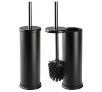 Harbour Housewares Matte Black Toilet Brush and Holders Pack of 2 - Stainless Bathroom Accessories with Non Slip Bases - Rust Resistant Cleaning Brush Sets for Compact, Modern and Hygienic Home Spaces