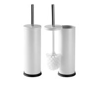 Harbour Housewares Matte White Toilet Brush and Holders Pack of 2 - Stainless Bathroom Accessories with Non Slip Bases - Rust Resistant Cleaning Brush Sets for Compact, Modern and Hygienic Home Spaces