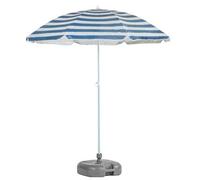 Harbour Housewares Metal Beach Parasol & Base Set - 1.74 X 1.93M - Blue Stripe/grey