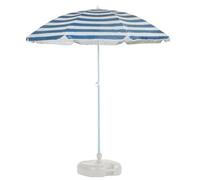 Harbour Housewares Blue Striped Beach Parasol with Base - 1.74 x 1.93m - UPF 50+ Portable Garden Umbrella with White Base Lightweight UV Sun Protection Umbrella for Picnics, Garden and Beach Days