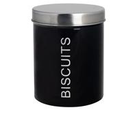 Harbour Housewares Metal Biscuit Tin - Black - Round Retro Biscuit Barrel Canister Cookie Jar Kitchen Caddy Food Storage Container