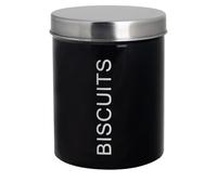 Harbour Housewares Metal Biscuit Tin - Black - Round Retro Biscuit Barrel Canister Cookie Jar Kitchen Caddy Food Storage Box Container with Airtight Lid for Kitchen Organisation & Home Décor