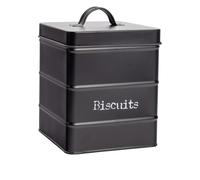 Harbour Housewares Metal Biscuit Tin - Black - Vintage Retro Biscuit Barrel Canister Cookie Jar Kitchen Caddy Food Storage Box Container with Tight Fit Lid for Kitchen Organisation & Home Décor