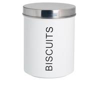 Harbour Housewares Metal Biscuit Tin - White - Round Retro Biscuit Barrel Canister Cookie Jar Kitchen Caddy Food Storage Box Container with Airtight Lid for Kitchen Organisation & Home Décor