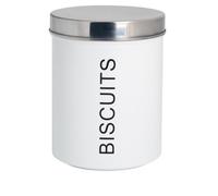 Harbour Housewares Metal Biscuit Tin - White - Round Retro Biscuit Barrel Canister Cookie Jar Kitchen Caddy Food Storage Container