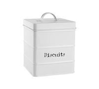 Harbour Housewares Metal Biscuit Tin - White - Vintage Retro Biscuit Barrel Canister Cookie Jar Kitchen Caddy Food Storage Box Container with Tight Fit Lid for Kitchen Organisation & Home Décor