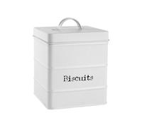Harbour Housewares Metal Biscuit Tin - White Vintage Retro Biscuit Barrel Canister Cookie Jar Kitchen Caddy Food Storage Container