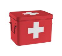 Harbour Housewares Metal First Aid Box - 23Cm - Red - Medical Storage Tin With Airtight Lid, Handles & Removable Organiser Tray