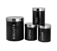Harbour Housewares Metal Kitchen Canister Set - Black - 4Pc Round Retro Food Storage Canister Caddy Container Biscuit Tin