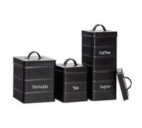 Harbour Housewares Metal Kitchen Canister Set - Black - 4Pc Vintage Retro Food Storage Canister Caddy Container Biscuit Tin