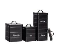 Harbour Housewares Metal Kitchen Canister Set - Black - 4pc Vintage Retro Food Storage Preservation Canister Caddy Container Biscuit Tin with Airtight Fit Lid for Kitchen Organisation & Home Décor