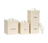 Harbour Housewares Metal Kitchen Canister Set - Cream - 4Pc Vintage Retro Food Storage Canister Caddy Container Biscuit Tin