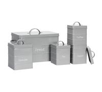 Harbour Housewares Metal Kitchen Canister Set - Grey - 5pc Vintage Retro Food Storage Preservation Canister Caddy Container Bread Bin with Airtight Fit Lid for Kitchen Organisation & Home Décor