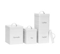 Harbour Housewares Metal Kitchen Canister Set - White - 4pc Vintage Retro Food Storage Preservation Canister Caddy Container Biscuit Tin with Airtight Fit Lid for Kitchen Organisation & Home Décor