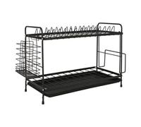 Harbour Housewares Metal Kitchen Dish Drainer Rack 2-Tier Cutlery Holder Bowl Plate Drying Rack With Drip Tray
