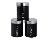 Harbour Housewares Metal Tea Coffee Sugar Canister Set - Black - 3Pc Round Retro Food Storage Canister Caddy Container Tin