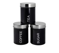 Harbour Housewares Metal Tea Coffee Sugar Canister Set - Black - 3pc Round Retro Food Storage Preservation Canister Caddy Container Tin with Airtight Fit Lid for Kitchen Organisation & Home Décor