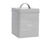 Harbour Housewares Metal Tea Storage Canister - Grey - 1x Vintage Retro Food Storage Canister Tea Caddy Food Preservation Container Tin with Airtight Fit Lid for Kitchen Organisation & Home Décor