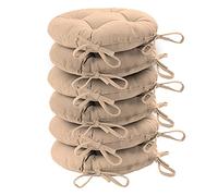 Harbour Housewares Natural Seat Pads for Dining Chairs - 40 x 40cm - Pack of 6 - Round Garden Seat Cushions with Ties Soft Padded Pillow Indoor Kitchen Cushion Outdoor Patio Garden Chair Pads