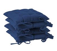 Harbour Housewares Navy Seat Pads for Dining Chairs - 40 x 40cm - Pack of 4 - Square Garden Seat Cushions with Ties Soft Padded Pillow Indoor Kitchen Cushion Outdoor Patio Garden Chair Pads