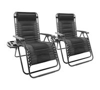 Harbour Housewares Padded Zero Gravity Chairs - Set Of 2 - Black Reclining Folding Garden Patio Beach Loungers Cup & Phone Holder