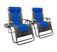 Harbour Housewares Padded Zero Gravity Chairs - Set Of 2 - Navy Reclining Folding Garden Patio Beach Loungers Cup & Phone Holder