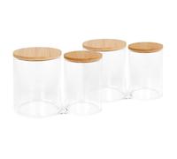 Harbour Housewares Plastic Twin Bathroom Canister with Bamboo Lid - Pack of 2 - Clear Q-Tip Cotton Ball Cotton Swab Storage Dispenser Jars for Bathroom Accessories, Cosmetics, Makeup