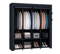 Harbour Housewares Portable Fabric Wardrobe - 170 X 45 X 167Cm - Black