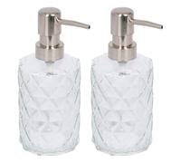 Harbour Housewares Prism Glass Soap Dispensers Pack of 2-330ml Diamond-Cut Refillable Bottles with Chrome Pumps - Bathroom Accessories for Hand Wash, Lotion or Sanitiser