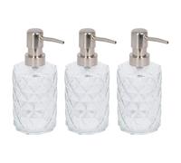 Harbour Housewares Prism Glass Soap Dispensers Pack of 3-330ml Diamond-Cut Refillable Bottles with Chrome Pumps - Bathroom Accessories for Hand Wash, Lotion or Sanitiser