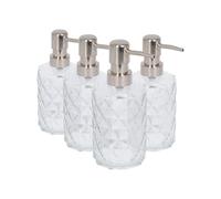 Harbour Housewares Prism Glass Soap Dispensers Pack of 4-330ml Diamond-Cut Refillable Bottles with Chrome Pumps - Bathroom Accessories for Hand Wash, Lotion or Sanitiser