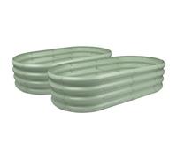 Harbour Housewares Raised Garden Beds - 2X Green Rounded Bottomless Metal Raised Galvanised Steel Planter Box 120 X 60Cm