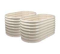 Harbour Housewares Raised Garden Beds - 2X Ivory Rounded Bottomless Metal Bed Galvanised Steel Planter Box 120 X 60 X 60Cm