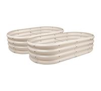 Harbour Housewares Raised Garden Beds - 2X Ivory Rounded Bottomless Metal Raised Galvanised Steel Planter Box 120 X 60Cm