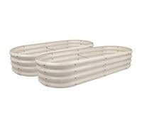 Harbour Housewares Raised Garden Beds - 2X Ivory Rounded Bottomless Metal Raised Galvanised Steel Planter Box 180 X 90Cm