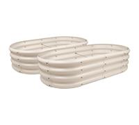 Harbour Housewares Raised Garden Beds - 2x Rounded Bottomless Galvanised Steel Planter 120 x 60cm in Ivory | Size: 120 x 60 cm Harbour Housewares Ivory 120 x 60 cm