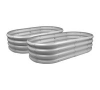 Harbour Housewares Raised Garden Beds - 2X Silver Rounded Bottomless Metal Raised Galvanised Steel Planter Box 120 X 60Cm