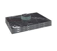 Harbour Housewares Rectangle Glass Placemats & Round Coasters Set - 40cm x 30cm - Black Marble - 12pc Tempered Heat-Resistant Non-Slip Rectangle Indoor Home Kitchen Table Plate Place Mat Mats Set