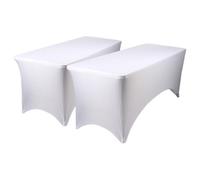 Harbour Housewares Rectangular Spandex Fitted Tablecloths - 6Ft (180Cm) - White - 2X Elasticated Stretchy Table Cloth Cover