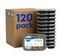 Harbour Housewares Reusable Meal Prep Containers with Lids - 2 Compartments (800ml) - 120x Airtight Freezer Microwave & Dishwasher Safe Kitchen Batch Cooking Lunch Takeaway Storage Bento Box Set