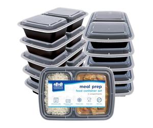 Harbour Housewares Reusable Meal Prep Containers with Lids - Pack of 10, 800ml 2-Compartment BPA-Free Food Storage Boxes, Stackable Microwave Freezer Dishwasher Safe Lunch Boxes for Meal Preparation