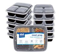 Harbour Housewares Reusable Meal Prep Containers with Lids - Pack of 10, 975ml 3-Compartment BPA-Free Food Storage Boxes, Stackable Microwave Freezer Dishwasher Safe Lunch Boxes for Meal Preparation