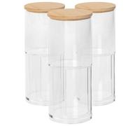 Harbour Housewares Reusable Plastic Stacking Bathroom Canisters With Bamboo Lid - Pack Of 3