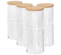 Harbour Housewares Reusable Plastic Stacking Bathroom Canisters With Bamboo Lid - Pack Of 4 Toiletry Storage Organisers