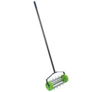 Harbour Housewares Rolling Lawn Aerator - 40Cm X 1.4M - Green - 1X Manual Heavy Duty Gardening Grass Soil Spikes Aeration Hand Tool